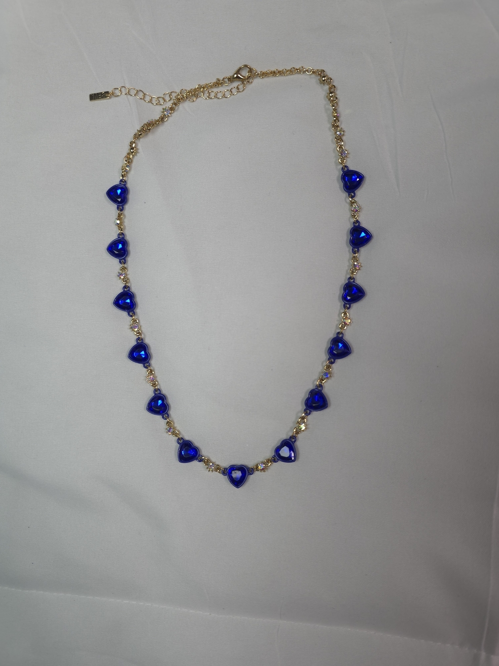Gold Chain Necklace with Blue Heart Beads - Women Jewelry